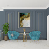 Classic Foyer Design With Deep Blue Panels And Golden Trims