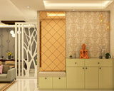 Contemporary Beige Foyer Design With Pale Caramel Storage Unit