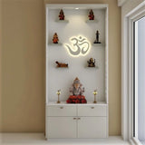 Backlighting Modern Compact Pooja Room Design with Storage