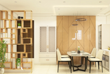 Contemporary Dining Room Design With Pooja And Crockery Unit