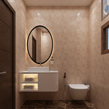 Compact Modern Bathroom Design With Oval Mirror