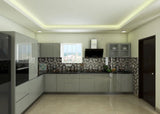 Silver L-Shaped Modular Kitchen