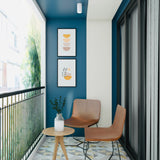 Modern Balcony Design With Royal Blue Wall And Leather Chairs
