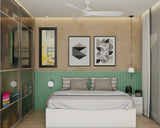 Contemporary Master Bedroom Design With Glass-Tinted Wardrobe