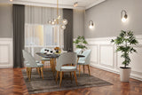 Classy And Premium Dining Room Design With White Trims And Golden Accents