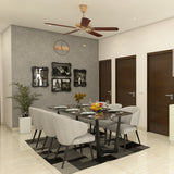 Spacious Six-Seater Dining Room Design With Black Photo Frames