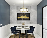 Compact 4-Seater Dining Room Design Idea with Abstract Wallpaper