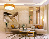 Beige L-Shaped Sofa Compact Living Room Design with Side Floor Lamp