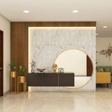 Contemporary Foyer Design With Large Round Mirror