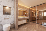 Spacious Bathroom Design With Mirrors And Dual Basin