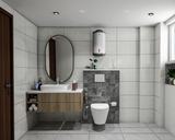 Convenient Bathroom Design With White Tiles