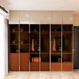 Contemporary Wardrobe With Beige Lofts And Tinted Glass Unit