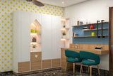 Contemporary Study Area with Yellow Polka Dots Wallpaper