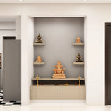 Minimal Pooja Room Design With Open Shelves