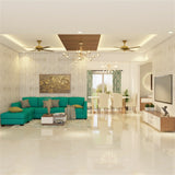 Spacious Living Room With Cream And Green Tones